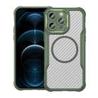 For iPhone 12 Pro Max Carbon Fiber Texture MagSafe Translucent Phone Case(Green) - 1