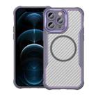 For iPhone 12 Pro Max Carbon Fiber Texture MagSafe Translucent Phone Case(Purple) - 1