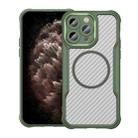 For iPhone 11 Pro Max Carbon Fiber Texture MagSafe Translucent Phone Case(Green) - 1