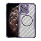 For iPhone 11 Pro Max Carbon Fiber Texture MagSafe Translucent Phone Case(Purple) - 1