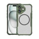For iPhone 16 Carbon Fiber Texture MagSafe Translucent Phone Case(Green) - 1