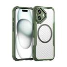 For iPhone 16 Carbon Fiber Texture MagSafe Translucent Phone Case(Green) - 2