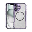 For iPhone 16 Carbon Fiber Texture MagSafe Translucent Phone Case(Purple) - 1