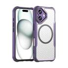 For iPhone 16 Carbon Fiber Texture MagSafe Translucent Phone Case(Purple) - 2