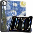 For iPad Pro 11 2024 Custer Painted 3-Fold Holder Smart Leather Tablet Case with Pen Tray(Starry Sky) - 1