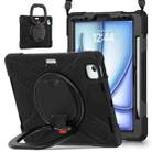 For iPad Air 11 2024 Silicone Hybrid PC Tablet Case with Holder & Shoulder Strap(Black) - 1