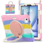 For iPad Air 11 2024 Silicone Hybrid PC Tablet Case with Holder & Shoulder Strap(Colorful Pink) - 1