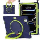 For iPad Pro 11 2024 Silicone Hybrid PC Tablet Case with Holder & Shoulder Strap(Navy Blue Lime) - 1