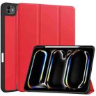 For iPad Pro 13 2024 Custer TPU Pure Color 3-Fold Holder Smart Leather Tablet Case with Pen Tray(Red) - 1