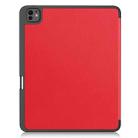 For iPad Pro 13 2024 Custer TPU Pure Color 3-Fold Holder Smart Leather Tablet Case with Pen Tray(Red) - 3