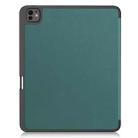 For iPad Pro 13 2024 Custer TPU Pure Color 3-Fold Holder Smart Leather Tablet Case with Pen Tray(Dark Green) - 3