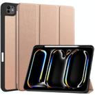 For iPad Pro 13 2024 Custer TPU Pure Color 3-Fold Holder Smart Leather Tablet Case with Pen Tray(Rose Gold) - 1