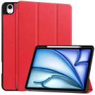 For iPad Air 13 2024 Custer TPU Pure Color 3-Fold Holder Smart Leather Tablet Case with Pen Tray(Red) - 1