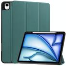 For iPad Air 13 2024 / 2025 Custer TPU Pure Color 3-Fold Holder Smart Leather Tablet Case with Pen Tray(Dark Green) - 1