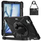 For iPad Air 11 2024 Rotatable Holder Silicone Hybrid PC Tablet Case with Shoulder Strap(Black) - 1