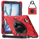 For iPad Air 11 2024 Rotatable Holder Silicone Hybrid PC Tablet Case with Shoulder Strap(Red) - 1