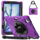 For iPad Air 11 2024 Rotatable Holder Silicone Hybrid PC Tablet Case with Shoulder Strap(Purple) - 1