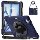 For iPad Air 11 2024 Rotatable Holder Silicone Hybrid PC Tablet Case with Shoulder Strap(Navy Blue) - 1