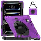 For iPad Pro 13 2024 Rotatable Holder Silicone Hybrid PC Tablet Case with Shoulder Strap(Purple) - 1