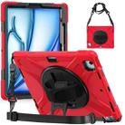 For iPad Air 13 2024 Rotatable Holder Silicone Hybrid PC Tablet Case with Shoulder Strap(Red) - 1