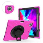 For iPad Air 13 2024 Rotatable Holder Silicone Hybrid PC Tablet Case with Shoulder Strap(Rose Red) - 1