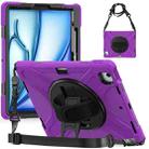 For iPad Air 13 2024 Rotatable Holder Silicone Hybrid PC Tablet Case with Shoulder Strap(Purple) - 1