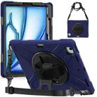 For iPad Air 13 2024 Rotatable Holder Silicone Hybrid PC Tablet Case with Shoulder Strap(Navy Blue) - 1