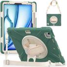 For iPad Air 13 2024 Rotatable Holder Silicone Hybrid PC Tablet Case with Shoulder Strap(Emreald Green) - 1