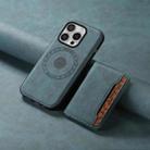 For iPhone 16 Pro Denior D13 Retro Texture Leather MagSafe Card Bag Phone Case(Blue) - 2