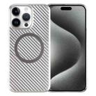 For iPhone 15 Pro Max 6D Plated Carbon Fiber Clear Magsafe PC Phone Case(Starlight Silver) - 1