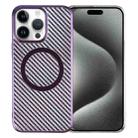 For iPhone 15 Pro Max 6D Plated Carbon Fiber Clear Magsafe PC Phone Case(Aurora Purple) - 1