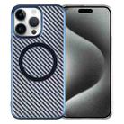 For iPhone 15 Pro Max 6D Plated Carbon Fiber Clear Magsafe PC Phone Case(Dream Blue) - 1