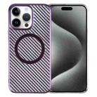 For iPhone 15 Pro 6D Plated Carbon Fiber Clear Magsafe PC Phone Case(Aurora Purple) - 1