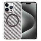 For iPhone 15 Pro 6D Plated Carbon Fiber Clear Magsafe PC Phone Case(Titanium Grey) - 1