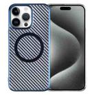 For iPhone 15 Pro 6D Plated Carbon Fiber Clear Magsafe PC Phone Case(Dream Blue) - 1