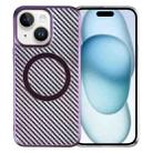 For iPhone 15 Plus 6D Plated Carbon Fiber Clear Magsafe PC Phone Case(Aurora Purple) - 1