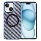 For iPhone 15 Plus 6D Plated Carbon Fiber Clear Magsafe PC Phone Case(Dream Blue) - 1