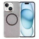 For iPhone 15 6D Plated Carbon Fiber Clear Magsafe PC Phone Case(Titanium Grey) - 1