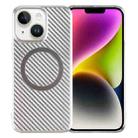 For iPhone 14 Plus 6D Plated Carbon Fiber Clear Magsafe PC Phone Case(Starlight Silver) - 1