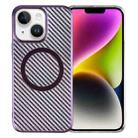 For iPhone 14 Plus 6D Plated Carbon Fiber Clear Magsafe PC Phone Case(Aurora Purple) - 1