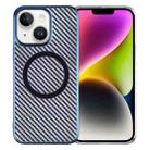 For iPhone 14 Plus 6D Plated Carbon Fiber Clear Magsafe PC Phone Case(Dream Blue) - 1