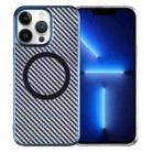 For iPhone 13 Pro Max 6D Plated Carbon Fiber Clear Magsafe PC Phone Case(Dream Blue) - 1