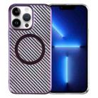 For iPhone 13 Pro 6D Plated Carbon Fiber Clear Magsafe PC Phone Case(Aurora Purple) - 1