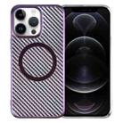 For iPhone 12 Pro Max 6D Plated Carbon Fiber Clear Magsafe PC Phone Case(Aurora Purple) - 1