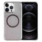 For iPhone 12 Pro Max 6D Plated Carbon Fiber Clear Magsafe PC Phone Case(Titanium Grey) - 1