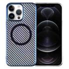 For iPhone 12 Pro Max 6D Plated Carbon Fiber Clear Magsafe PC Phone Case(Dream Blue) - 1