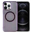 For iPhone 12 Pro 6D Plated Carbon Fiber Clear Magsafe PC Phone Case(Aurora Purple) - 1