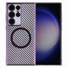 For Samsung Galaxy S23 Ultra 5G 6D Plated Carbon Fiber Clear Magsafe PC Phone Case(Aurora Purple) - 1