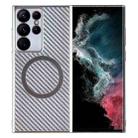 For Samsung Galaxy S22 Ultra 5G 6D Plated Carbon Fiber Clear Magsafe PC Phone Case(Starlight Silver) - 1