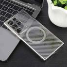 For Samsung Galaxy S22 Ultra 5G 6D Plated Carbon Fiber Clear Magsafe PC Phone Case(Titanium Grey) - 2